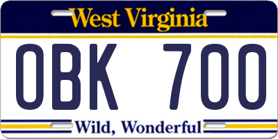 WV license plate OBK700