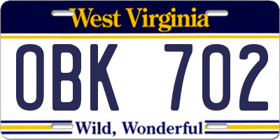 WV license plate OBK702