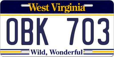 WV license plate OBK703