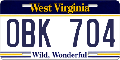WV license plate OBK704