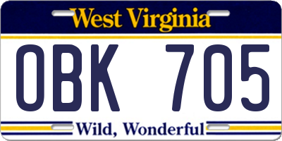WV license plate OBK705