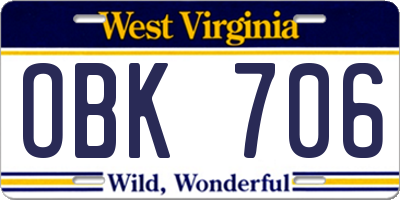 WV license plate OBK706