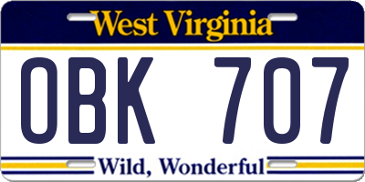 WV license plate OBK707