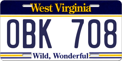 WV license plate OBK708