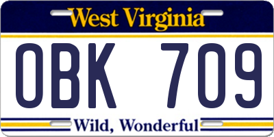 WV license plate OBK709