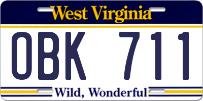WV license plate OBK711