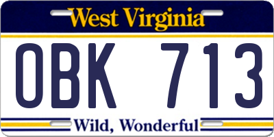 WV license plate OBK713