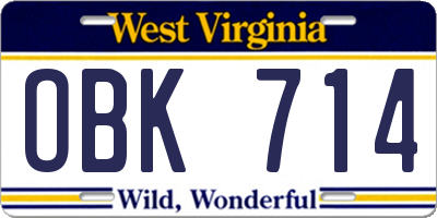 WV license plate OBK714
