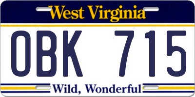 WV license plate OBK715