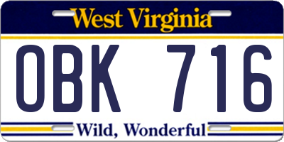 WV license plate OBK716