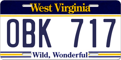 WV license plate OBK717