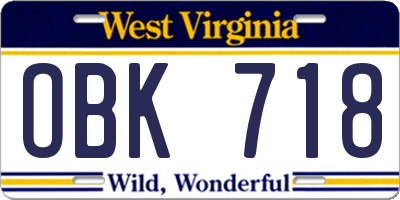 WV license plate OBK718