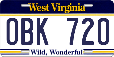 WV license plate OBK720