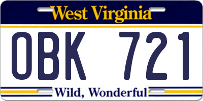 WV license plate OBK721
