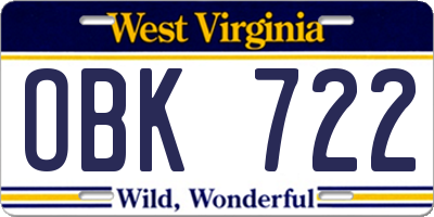 WV license plate OBK722