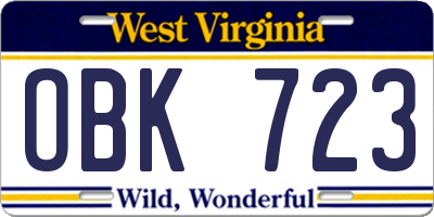 WV license plate OBK723