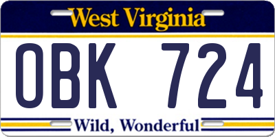 WV license plate OBK724