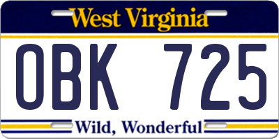 WV license plate OBK725