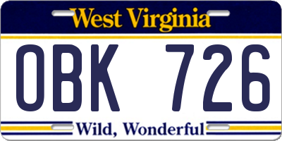 WV license plate OBK726