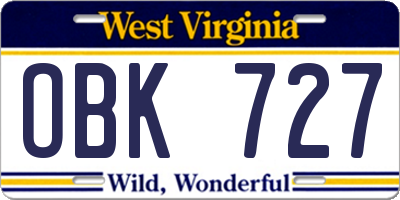 WV license plate OBK727