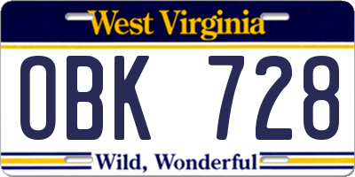 WV license plate OBK728