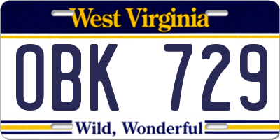 WV license plate OBK729