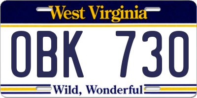 WV license plate OBK730