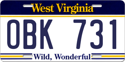WV license plate OBK731