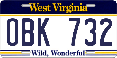 WV license plate OBK732