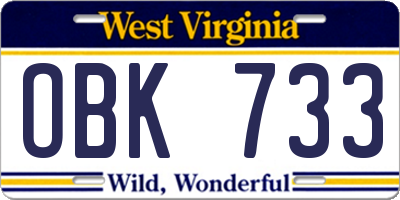 WV license plate OBK733