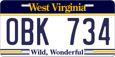 WV license plate OBK734