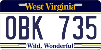 WV license plate OBK735