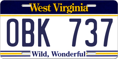 WV license plate OBK737