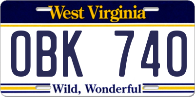 WV license plate OBK740