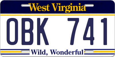WV license plate OBK741