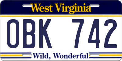 WV license plate OBK742