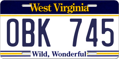 WV license plate OBK745