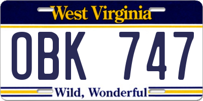 WV license plate OBK747