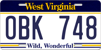 WV license plate OBK748