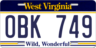 WV license plate OBK749