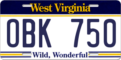 WV license plate OBK750