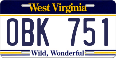 WV license plate OBK751