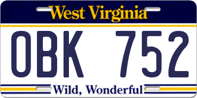 WV license plate OBK752