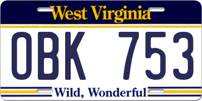 WV license plate OBK753