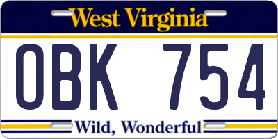 WV license plate OBK754