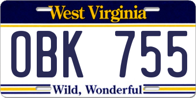 WV license plate OBK755