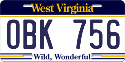WV license plate OBK756