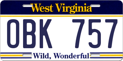 WV license plate OBK757