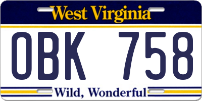 WV license plate OBK758