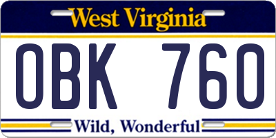 WV license plate OBK760